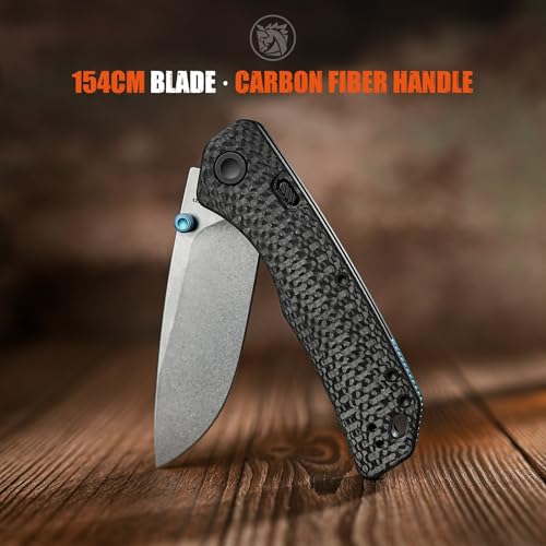 Image of Vosteed Marten EDC Folding Pocket Knife - 3.30 inch 154CM Stonewash Blade - Top Liner Lock, Black Carbon Fiber Handle - Camping, Hiking Knives - A1611