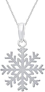 925 Sterling Silver Holiday Necklace Charm Pendant with Chain, 3-D Snowflake Pendant Cut-Out
