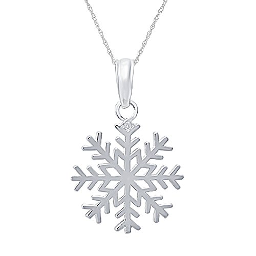 925 Sterling Silver Holiday Necklace Charm Pendant with Chain, 3-D Snowflake Pendant Cut-Out