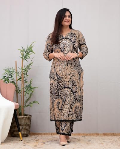 Image of GoSriKi Women's Rayon Viscose Straight Printed Kurta with Palazzo