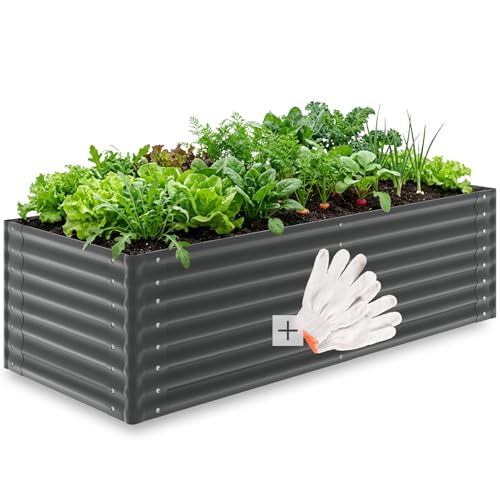 tectake® Jardiniere 200 x 80 x 62 cm, Plate-Bande surélevée en Acier, Potager surélevé, 1 Paire de Gants Jardinage Incluse, Carre Potager 970L, Lit de Jardin,...