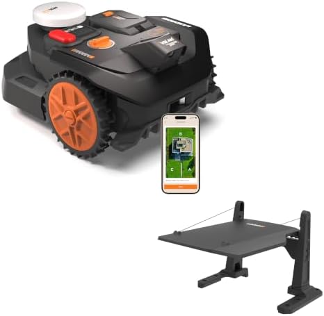Worx Landroid Vision Cloud WR304E 2WD Mähroboter mit Garage, kabelloser Rasenmähroboter für bis zu 400 m², (KI-Hinderniserkennung, VSLAM + RTK-Cloud-Navigation, Auto-Kartierung, Ap
