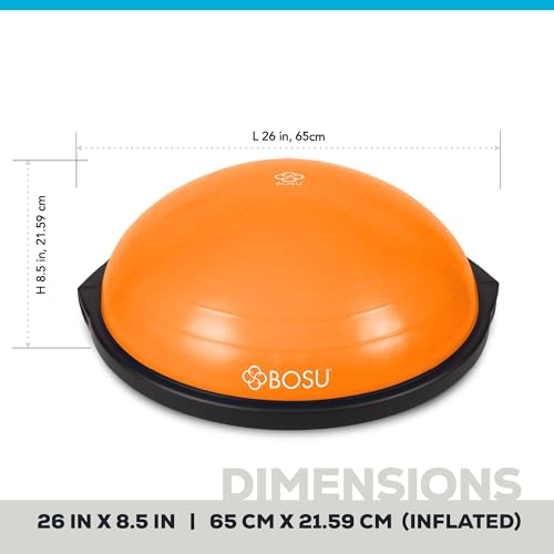 Image of Bosu Balance Ball Exercise Trainer, Home Gym Equipment w /Guided Workouts & Pump, 26 inch Inflatable Fitness Platform for Strength Training, Standing, Balancing, and Core Workout