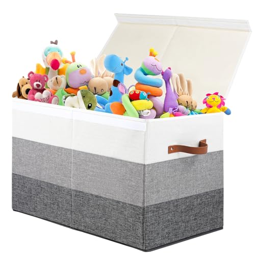 Image of Mayniu Toy Box Storage Chest with Divider, Large Sturdy Toy Bin Organizer Basket with Lid for Kids, Boys, Girls, Nursery, Living Room, Bedroom, Playroom, Closet, 25 inchx13 inch x16 inch(Gradient Grey)