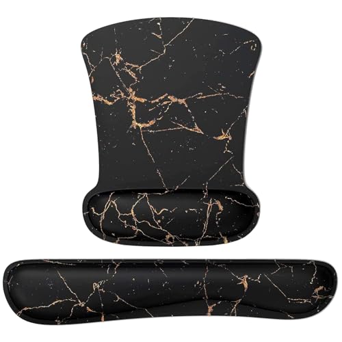 Image of Storite Mouse Pad Wrist Support, Memory Foam Keyboard Wrist Pad & Wrist Rest Set for Computer Keyboard for Easy Typing & Pain Relief for Office & Home (Black Marble Design)
