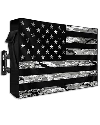 LBCASA American Flag Outdoor TV Cover 40 to 43 Inch Weatherproof, Camouflage Black Stripes 600D Oxford TV Covers with Zipper, Vintage US Flag Outside Flat TV Screen Protector Size 40"W x 25"H x 4.5"D