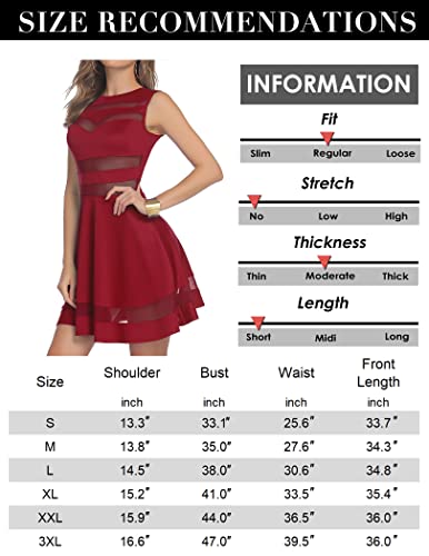 Zeagoo Womens Mesh See Through Sheer Block Skater Sleeveless Mini Dress, Z-Burgundy, Large #TOP5