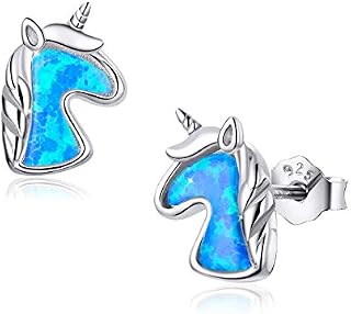 Opal Stud Earrings for Women Girls Kids Teens 925 Sterling Silver Small Cute Stud Earrings Owl Turtle Cat Unicorn Animal Hypoallergenic Earrings for Sensitive Ears Valentine's Day Birthday Mother's Day Gifts