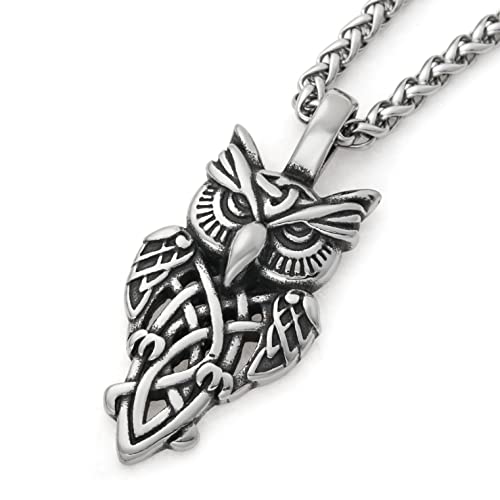 Stainless Steel Irish Celtic Owl Pendant Necklace Celtic Knot Amulet Jewelry2