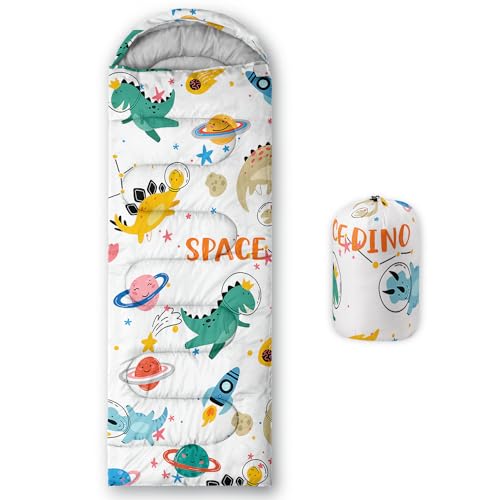 Sleeping Bags for Adults Kids,Backpacking Camping Sleeping Bag for Girls Boys Lightweight Waterproof Cold/Warm Weather Sleeping Bag for All Season (Space Dino, Single -31.5x90.5)