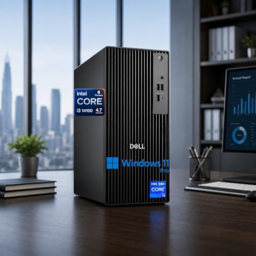 Dell 2026 Pro Desktop Computers Tower PC for Home & Business, Copilot AI, 14th Gen i3-14100 Processor, 16GB DDR5 RAM, 512GB PCIe SSD, Wi-Fi 6, Bluetooth5.2, DisplayPort, HDMI, USB-C, Windows 11 Pro