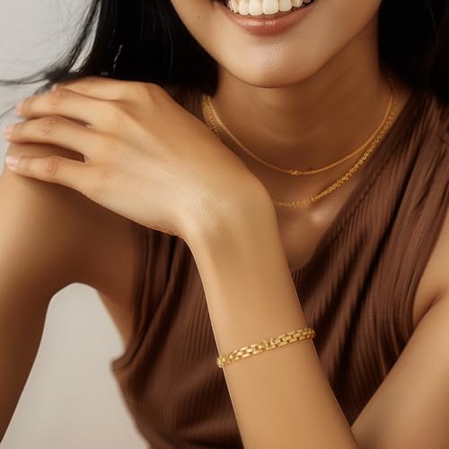 Gold Bracelet 14k Gold Bracelets for Women & Men Non Tarnish Watch Chain Design Womens Bracelets Jewelry Gifts 6.5-9 Inches4