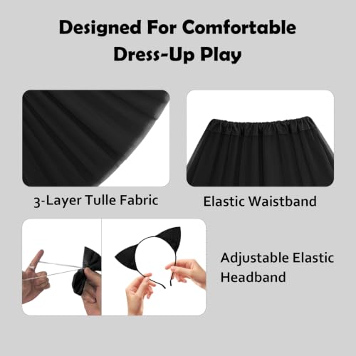 Lucky Merit 3Pcs Halloween Costumes for Girls Kids Headband, Bow Tie & Tutu - image 3
