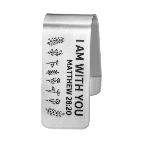 Image of Engraved Stainless Steel Car Visor Clip, Religious Visor Clip with I Am with You Printed Matthew 28 20 Sign for Women Men New Friends Family Driver Gifts