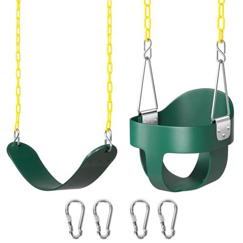 Image of DECORLIFE Toddler Swing Set, High Back Full Bucket Swing with Heavy Duty Swing Seat Combo Pack, 330lb Capacity for Kids Adults, Plastic-Coated Chains and Quick-Snap Carabiners for Backyard, Playground