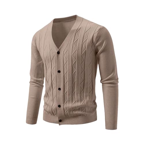 Men's Korean Style Knit Cardigan - Fashion Casual V-Neck Knitted Sweatercoat Solid Color Slim Outerwear