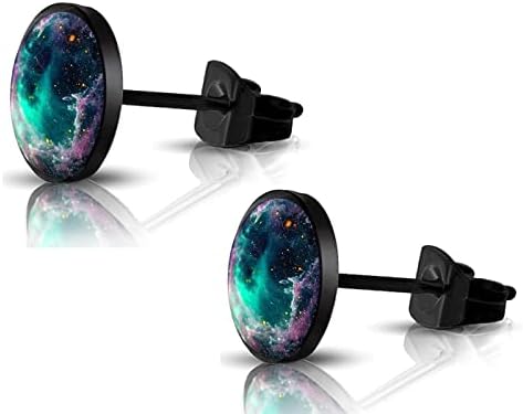 SIISPRI 316L Surgical Stainless Steel galaxy Round Circle Button Stud Post Earrings 10MM (black)