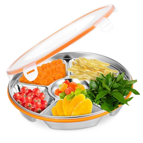 Amosfun Bandeja Con Tapa Para Servir Verduras y Frutas Diseño Separado Para Reuniones y Fiestas