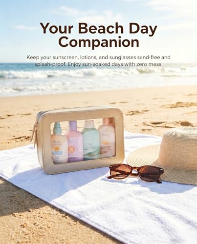Image of LETGO Sunscreen Bag Clear Makeup Toiletry Pouch Beach Vacation Essentials for Women Teen Girls Trip Gifts Summer Pool Travel Must Have Accessories Waterproof StuffClear-Golden