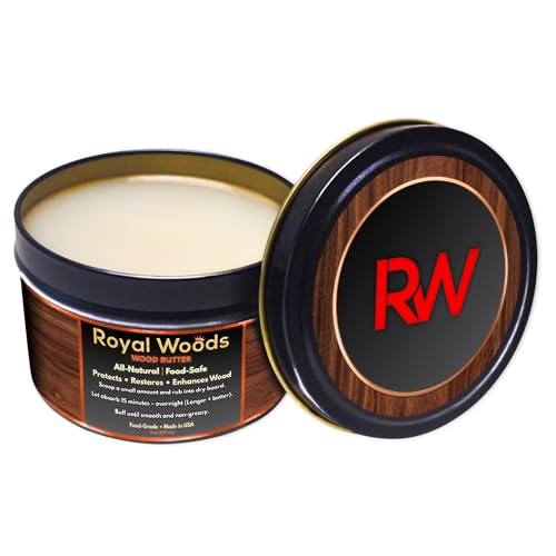 Wood Butter - Premium Cutting Board Wax & Food-Safe All-Purpose Wood Conditioner for Butcher Blocks, Wooden Kitchen Tools, Furniture & Unfinished Wood, Royal Woods - 8 fl oz - (Beeswax & Mineral Oil)