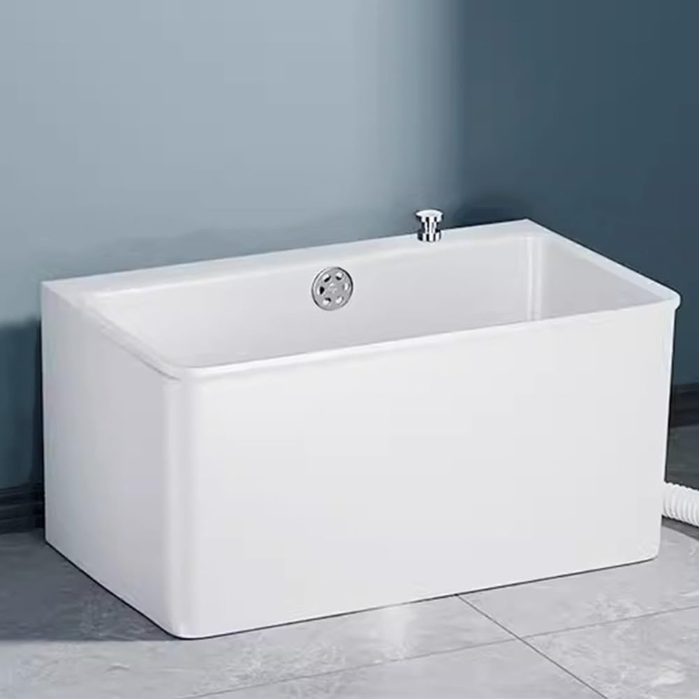 Floor Mop Sink,Gray Freestanding Plastic Mop Sink, Multipurpose Laundry Tub for Home & Outdoor, Easy One-Click Drainage, Compact Size 48x33.5x39cm, Ideal for Courtyards &,White-b-Move-48x33.5x39cm