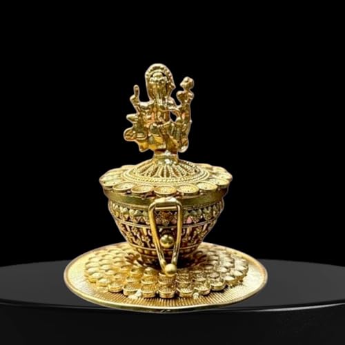 Image of Denique Brass Sindoor Box Gold Plated Sidoor Box Ganesha Idol sindoor box /Wedding Gift /Pooja Accessory /Kumkum box(Round Stand Ganesh SindurDani)