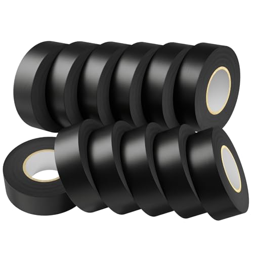 SWRT 12 Pack Black Electrical Tape Waterproof, 0.75 in x