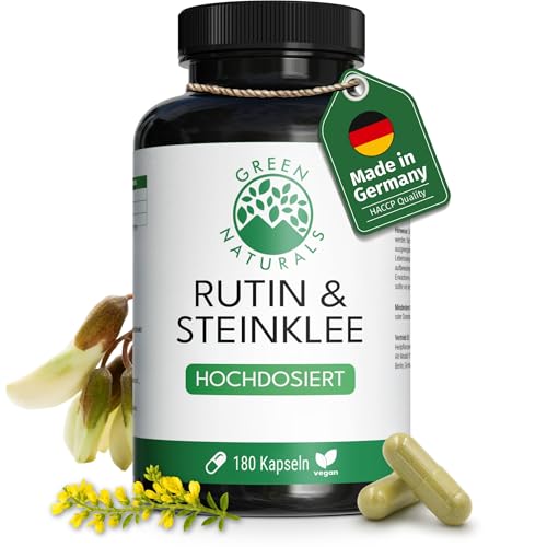 Green Naturals Rutin & Steinklee 500 mg Rutin (aus Sophora japonica 95%) + 500 mg Steinkleekraut (Melilotus) pro Tag vegan & ohne Zusätze Made in Germany laborgeprüft 180 Kapseln 3 Monate