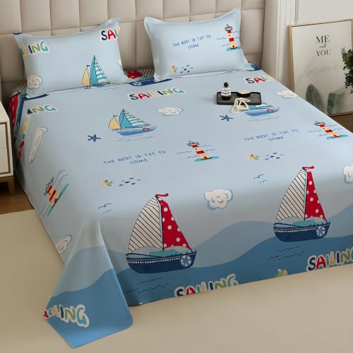 Image of Weave & Decor Cotton Feel Kids Bedsheet Double Bed 90x90 inches, Soft Fabric, Includes 2 Pillow Covers 20x30 inches