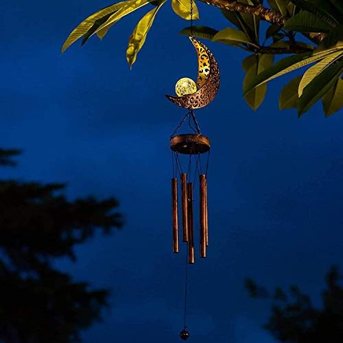 lifemet Wind Chimes Solar Lights - Powered LED Moon Night lights outdoor Garden Waterproof Metal Windbell Chime Light Lamp for Patio Deck Lawns Yard Patio