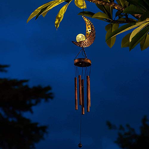 lifemet Windspiel, Solarleuchten – angetriebene LED-Mond-Nachtlichter, für den Außenbereich, Garten, wasserdicht, Metall, Windglocken-Licht, Lampe für Terrasse, Deck, Rasen, Hof, Terrasse