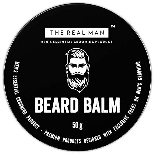 Beard Balm Leave-in Conditioner - All Natural Almond Oil | Jojoba Oil | Olive Oil | Sunflower Oil | Fragrances with Bees Wax |Shea Butter | Coco Butter 100% Organic 50g(1.76ounce) by THE REAL MAN