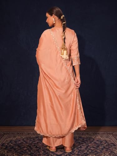 Image of Naixa Women's Vichitra Silk Embroidered A-Line Kurta with Pant and Dupatta Sets (NX-845)