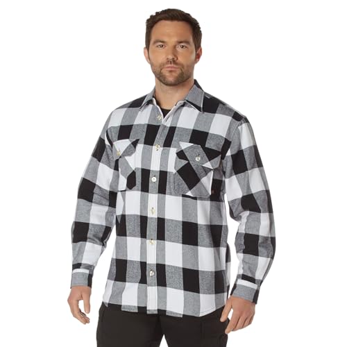 Rothco Heavy Weight Plaid Flannel Shirt, 2X/3X/4X/XX-Large, White/Black