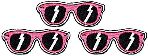 Umama Patch Set of 3 Black Pink Glasses Cartoon Applique Patch Lightning Sunglasses Embroidered Iron On or Sew On Patch Craft Clothing Decorative Repair image 5