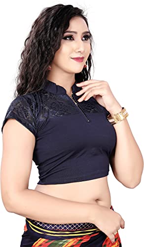 Image of Women's Cotton Short Sleeve Classic Blouse (SC-111-NEVY- Navy Blue 38)