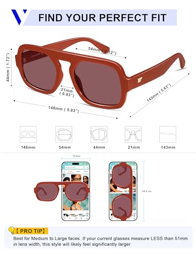Image of VANLINKER Retro Square Aviator Sunglasses for Women Men 70s Vintage Style Trendy Flat Top Rectangle Sun Glasses VL9826