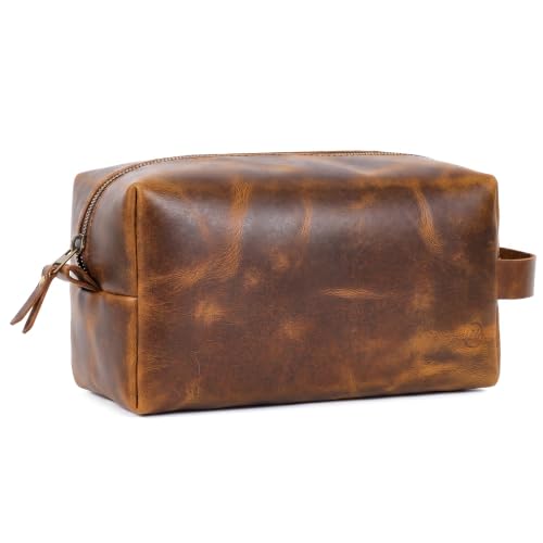 Northridge Leather Premium Leather Toiletry Bag For Men - Travel Bag, Shaving Kit Bag & Toiletry Organizer - Full Grain Leather (Single Zip, Antique)