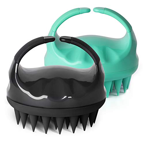 Heeta Shampoo Brush, 2-Pack Upgraded Wet and Dry Hair Scalp Massager Brush with Soft Silicone Hair Brush for Women, Men, Pets (Black & Green)
