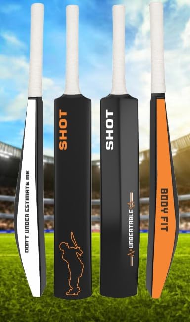 Image of Bodyfit Heavy Duty Plastic Premium Cricket Kit Set | Lightweight| Full Size| | Hard Plastic Bat| Premium Cricket Wicket Set l 3 Stumps+2 Bails+1 Stand Set, 1 Ball. (Black-Orange)