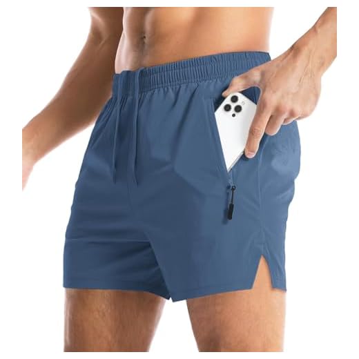 Aolesy Shorts de ginástica masculinos sem forro e forro – 12,7 cm de secagem rápida para treino e corrida com bolsos com zíper, shorts esportivos esportivos, Azul federal, GG