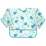 Bumkins Sleeved Bib Baby Bib, Toddler Bib, Smock, Waterproof Fabric, Fits Ages 6-24 Months – Ocean...