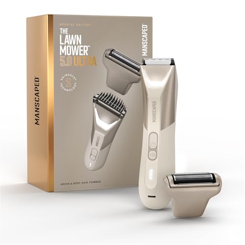 Image of MANSCAPED The Lawn Mower 5.0 Ultra Groin & Body Hair Trimmer - Dual-Head SkinSafe Trimmer & Foil Blades, Waterproof Groomer, USB-C Rechargeable with Travel Case, Men's Ball Shaver, Desert Sand