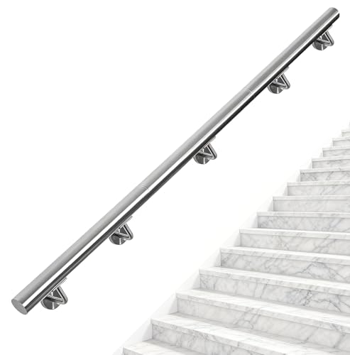 Barandilla Escalera en Acero Inoxidable Magtctyae 300cm Pasamanos Escalera Acero Inoxidable Baranda Montaje Soporte en Pared Barandilla para Escaleras Exterior, Plata