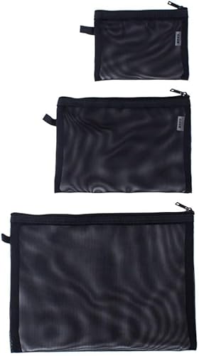 Miniatura 6 de Bolsa de malla de nylon con cremallera tamaño carta documento bolsa de almacenamiento de viaje -3 tamaños YONBEN, Negro -, Cremallera