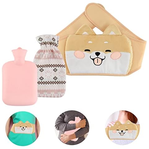 Coriver Hot Water Bottle with Covers,1L Rubber Warm Water Bag with Plush Waist Belt Covers, Wrap Around Hot Water Bottle Pouch, Wearable Hot Water Bag for Legs Back Neck Shoulder Hand Warm Cover