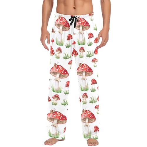 Mushrooms and Snails Men's Pajamas Pants Cotton Sleep Bottoms Pants Lounge Sleepwear - S2