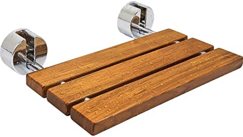 20" Teak Wood Modern Folding Shower Seat Bench, Clear Coated for Protection and Premium Smooth Finish, Medical Wall Mount Foldable Fold Up Chair Bathroom Stool Foldaway Shower Seating