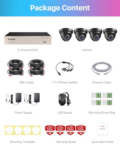 ZOSI Außen 1080P Video Überwachungssystem 8CH H.265+ 4in1 DVR mit 4 HD 1080P 2.0MP Dome Überwachungskamera Set, 24M IR Nachtsicht