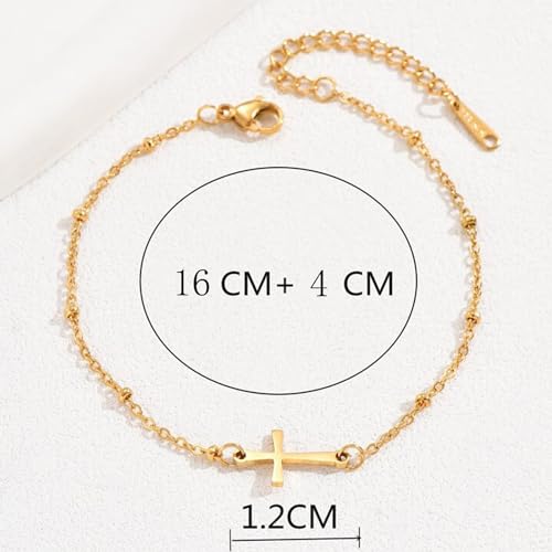 Image of NONAMOIS Ankle Bracelets for Women Dainty 18K Gold Plated Anklet Waterproof Round Beaded Paperclip Herringbone Pearl Chain Anklets Waterproof Beach Foot Jewelry